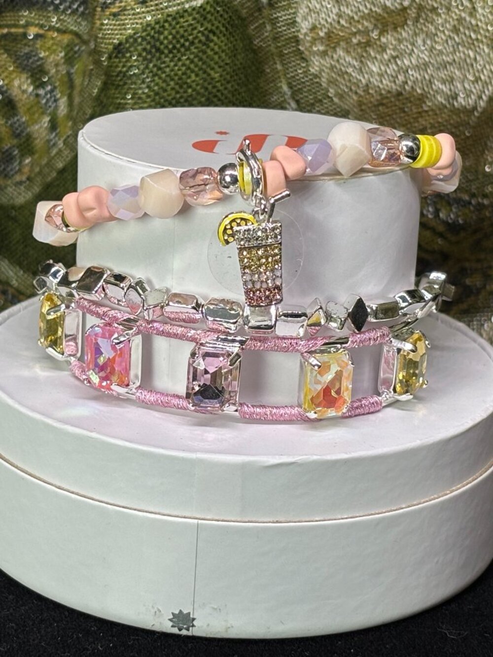 Bomb Party "Strawberry Lemonade Sparkle" Summer Stacks 3 Bracelet Set with Pink